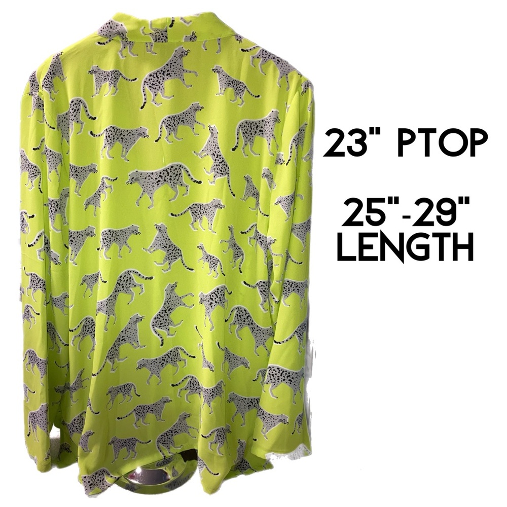 Ann Taylor Neon Green Cheetah Print Wrap Blouse - Picture 2 of 4